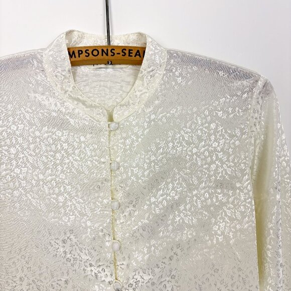 Isabelle Women's Small Satin Floral Button-Up Blouse - Shiny Oriental Print - Picture 2 of 6
